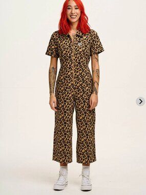 Lucy & Yak Ragan Jumpsuit Leopard Print Cotton Dungarees UK 16 US 12